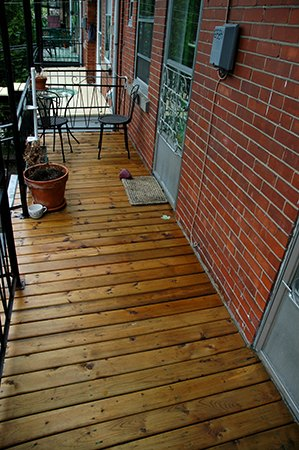 Rajeunissement d'une cour et de sa clôture sur ruelle, rénovation de la galerie arrière (Rue des Érables, Montréal).